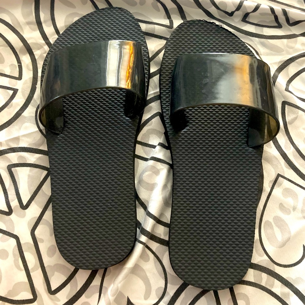 Clear black slides w/ opaque black soles